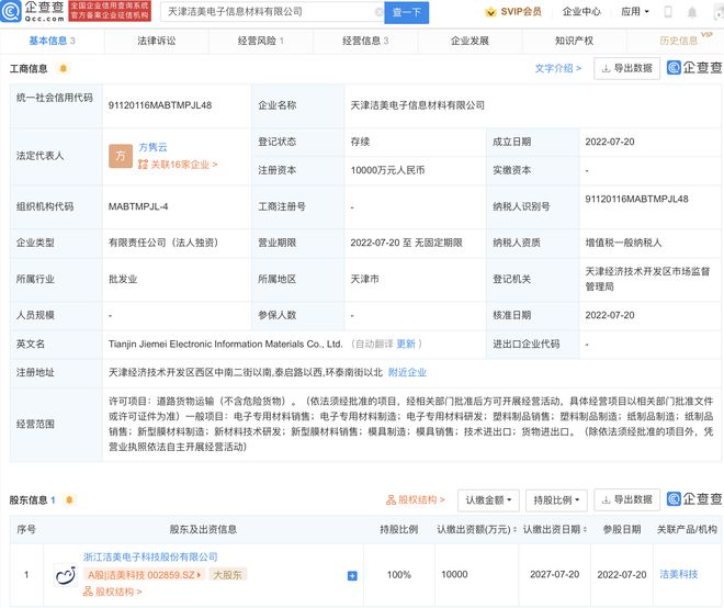 潔美科技1億元成立新公司，拓展新型膜材料業(yè)務(wù)
