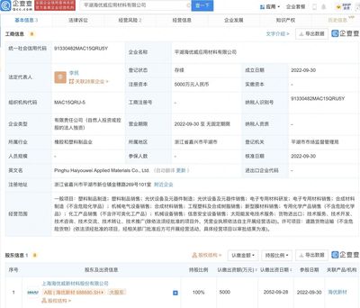 海優(yōu)新材戰(zhàn)略布局再深化 投資5000萬(wàn)元成立新型膜材料應(yīng)用子公司，發(fā)力銷售新增長(zhǎng)極